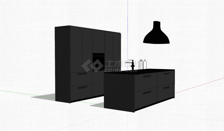 厨房黑色系橱柜组合su模型-图一