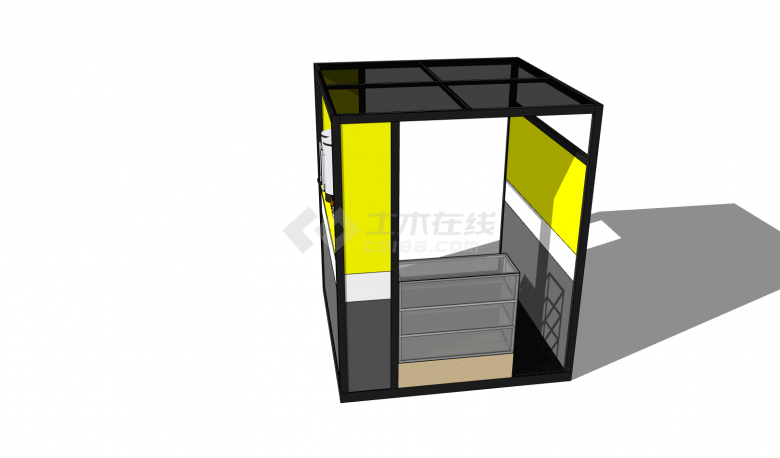 方形钢架玻璃面简易售卖亭su模型-图二