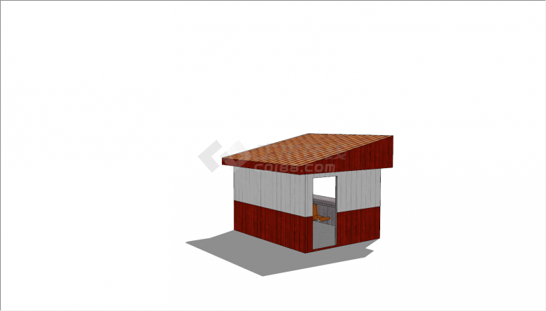 中式红色小木屋售卖亭su模型-图一