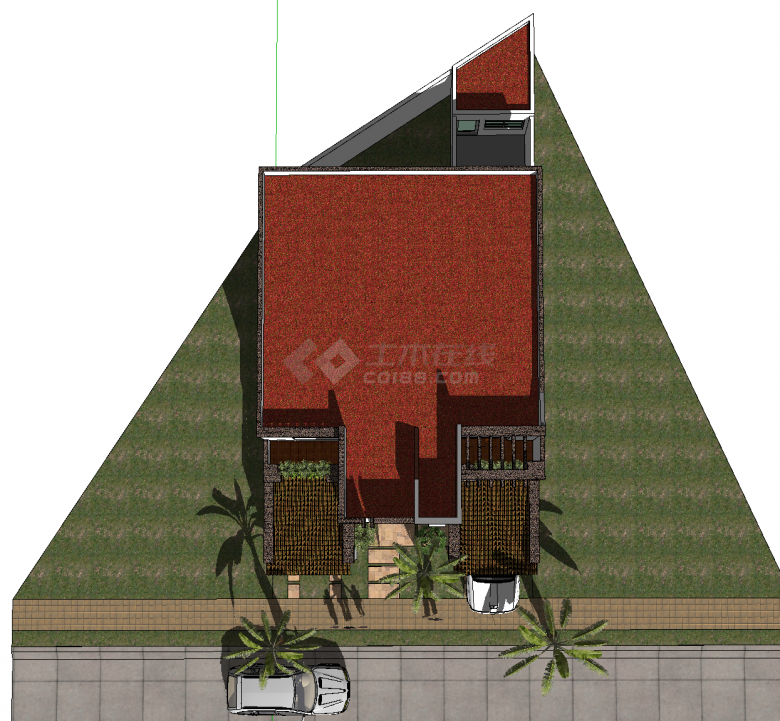 带车库带绿植的现代双层别墅 su模型-图二