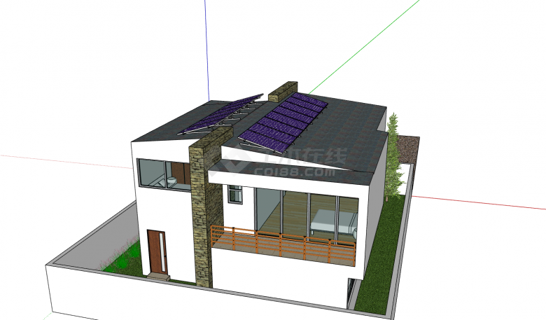 顶层带太阳能自供电独栋别墅式现代民宿 su模型-图一