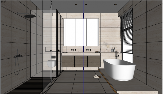 现代风格米色大理石浴缸卫生间su模型_图1