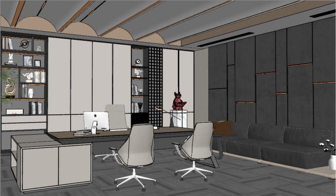 现代风格豪华总经理办公室空间su模型_图1