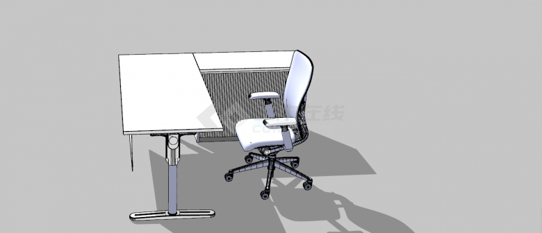 白色简约办公室桌子su模型-图一