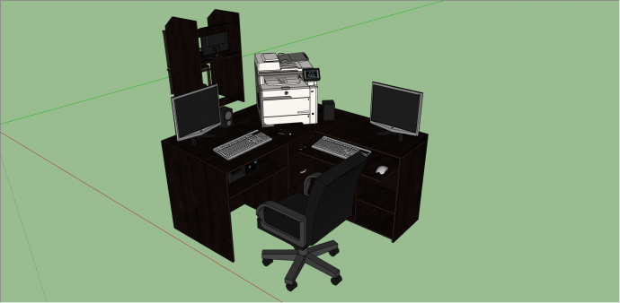 现代木制电脑办公桌su模型_图1