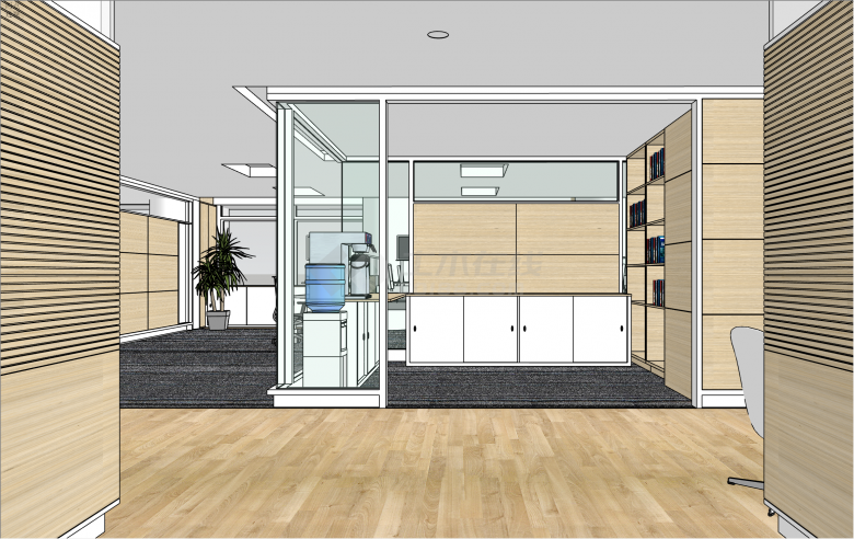 大型原木装饰现代风格办公室su模型-图二