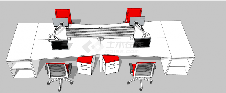白色带柜子的办公室桌子su模型-图二
