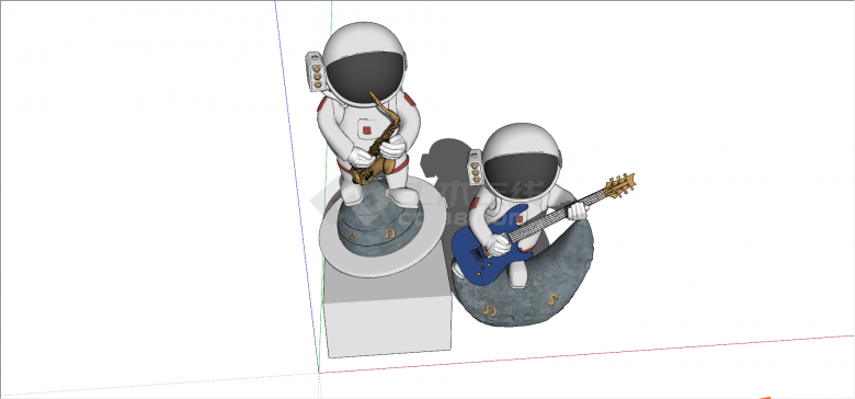 现代宇航员雕塑饰品吉他萨克斯su模型-图二