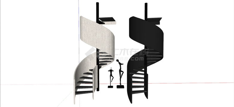 两个封闭板式旋转楼梯su模型-图二
