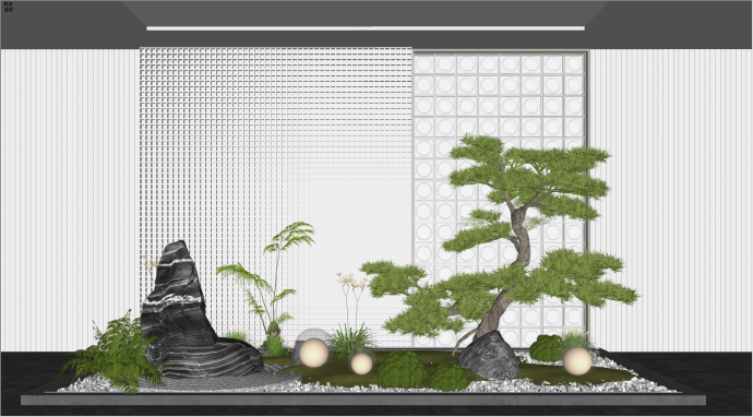 现代庭院小品植物造景假山su模型_图1