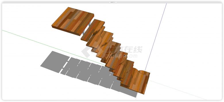 多彩拼接木纹踏板楼梯su模型-图二