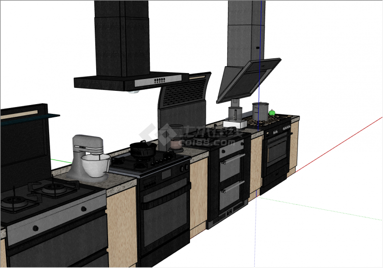 现代集成灶抽油烟机电磁炉烤箱厨具组合su模型-图二