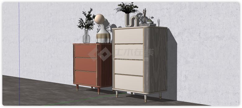 现代烤漆三筒柜四筒柜家具su模型-图二
