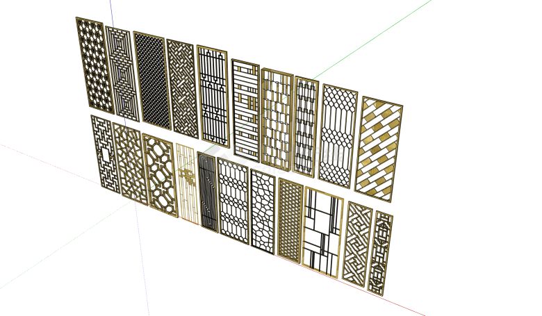 各式花纹网格现代金属中式隔断屏风组合su模型-图二