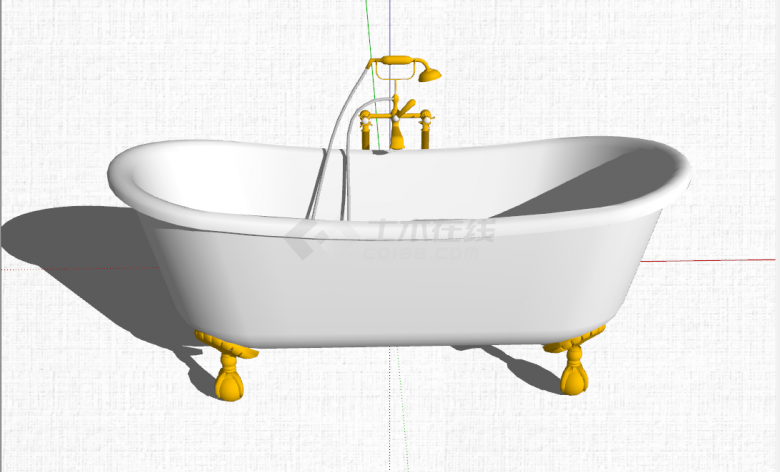 欧式简约镶金边浴缸单体su模型-图二