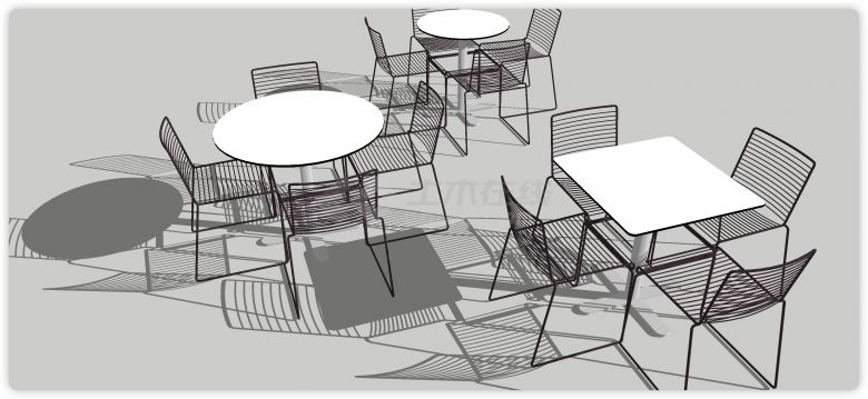 白色桌面网状靠背椅户外桌椅su模型-图二