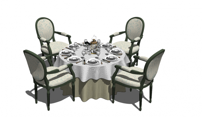 低调奢侈的餐厅桌椅组合su模型_图1