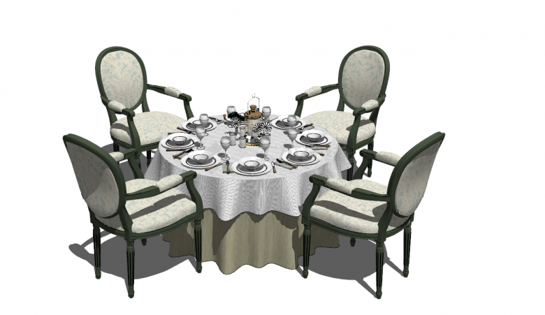 低调奢侈的餐厅桌椅组合su模型-图一