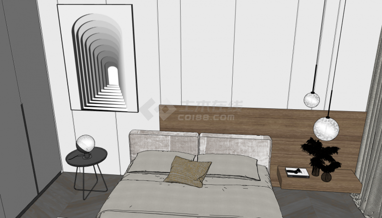 现代卧室双人床灰色地毯su模型-图二