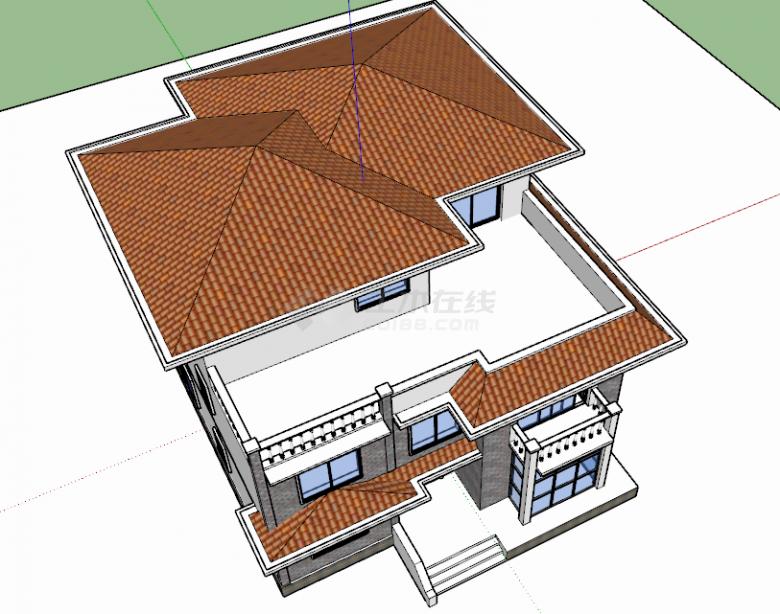 欧式简易型独栋三层复古式别墅su模型-图二