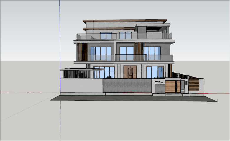 现代风格灰色墙砖独栋三层别墅su模型-图一