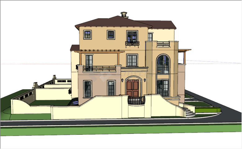 简欧风格联排多户别墅su模型-图二