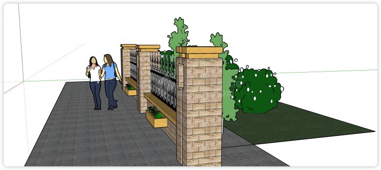 原生态瓷砖别墅围墙su模型-图二