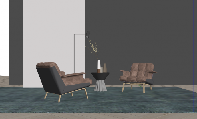 简易咖啡色带格子坐垫的休闲椅 su模型_图1