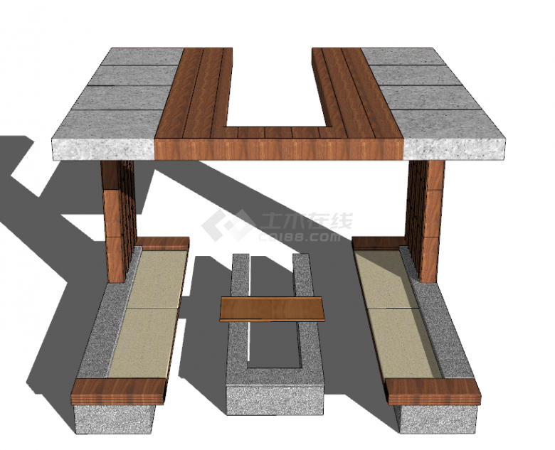 大理石材质和实木镶嵌的现代亭su模型-图二