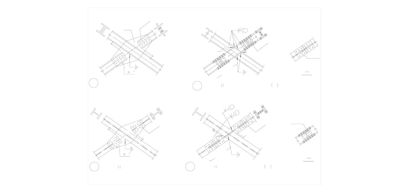 支撑斜杆件为双槽钢组合截面与单节点板的连接图