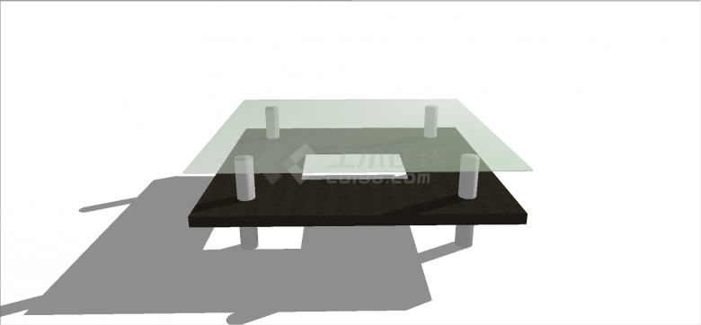 现代圆形桌腿中间石材样式隔板玻璃桌面式茶几su模型-图二