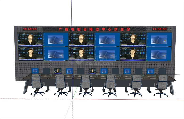 大型传统现代监控室su模型-图二