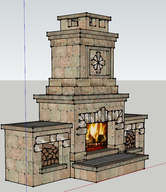 欧式带柴火的阶梯式的壁炉 su模型-图一