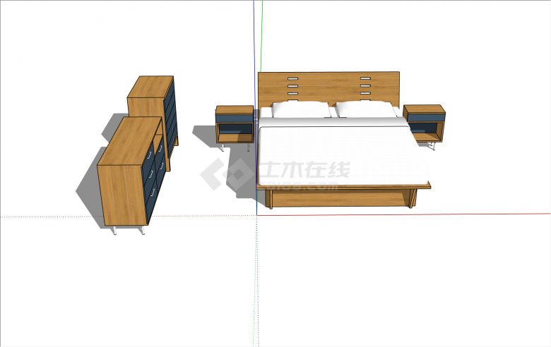 北欧木制床及柜子组合su模型-图二