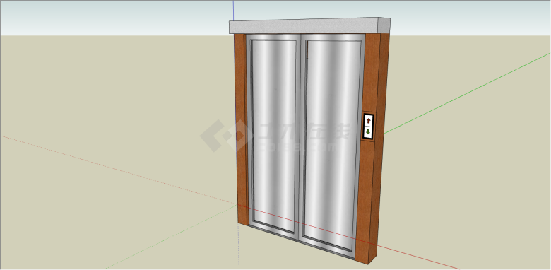 现代铝制双开门电梯su模型-图一