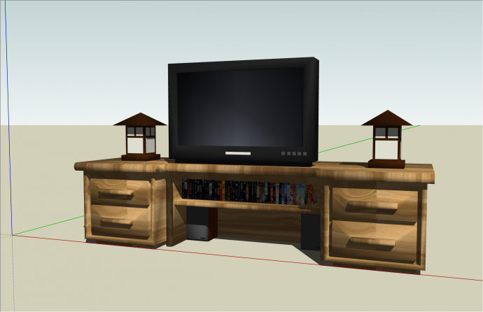现代实木柜子及电视机su模型_图1