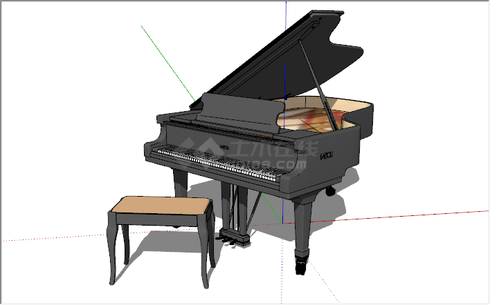 现代风格黑色钢琴su模型-图一