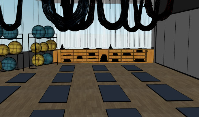现代宽阔整洁健身瑜伽室su模型_图1
