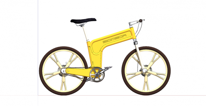 自行车棕色轮胎黄色外观su模型_图1
