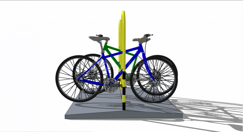 带自行车黄色自行车停车架su模型-图二
