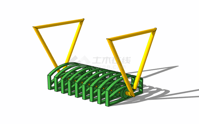 绿黄现代自行车停车架su模型-图一