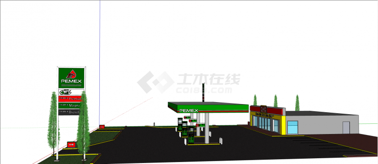 现代绿色自助加油站su模型-图二