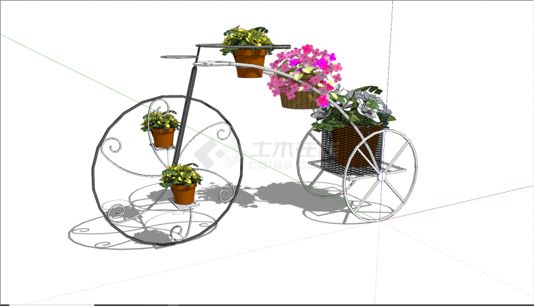 现代自行车架盆栽小品su模型-图二