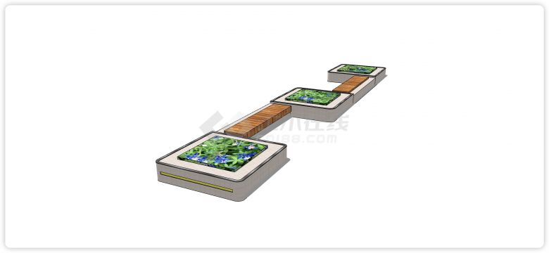 方形花圃实木休闲板凳现代商业街小品su模型-图二
