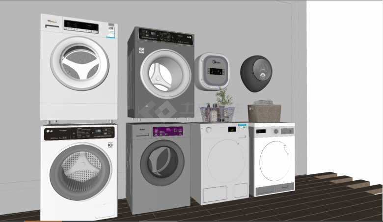 多宽的造型简约的自动洗衣机 su模型-图二