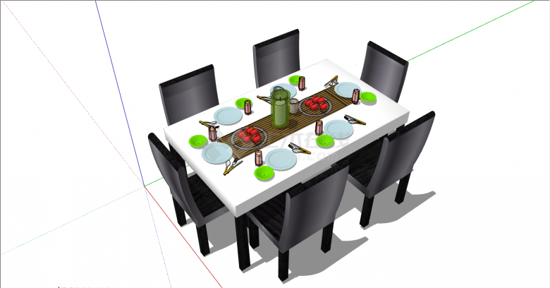 现代六人位黑白餐桌椅组合su模型-图一