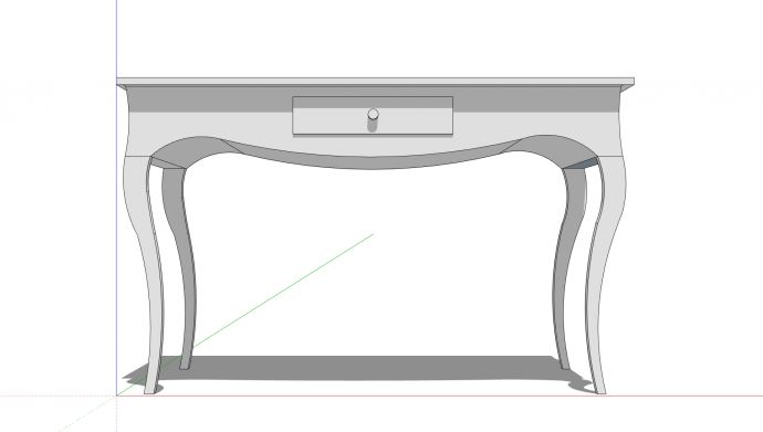 单薄弧形桌脚带小抽屉单桌su模型_图1