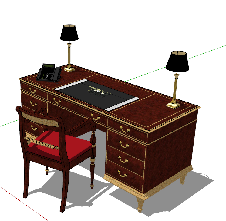 美式复古木质书桌su模型