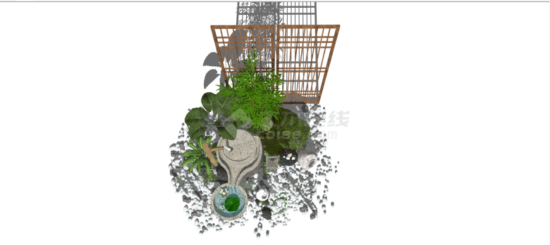 新中式庭院枯山屏风景观树石头景观小品SU模型-图二