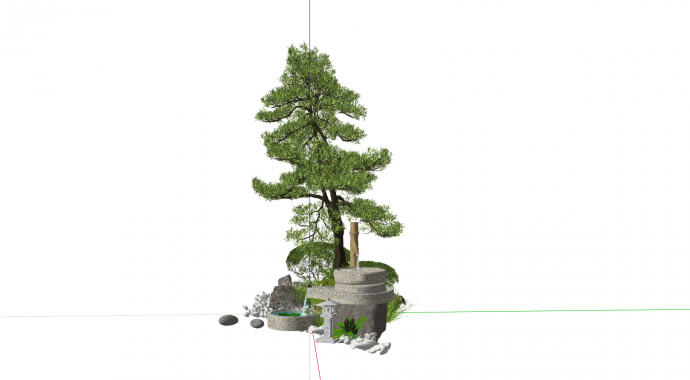新中式树木庭院景观小品su模型_图1